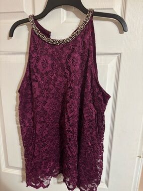 Jennifer Lopez Plum Lace Jeweled Halter Cami